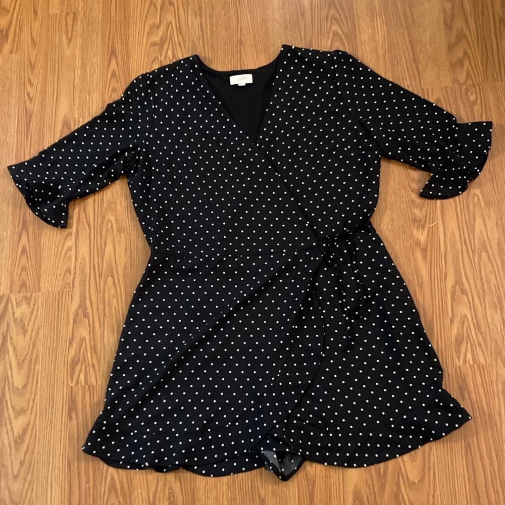 LOFT Black and White Dotted Romper Dress